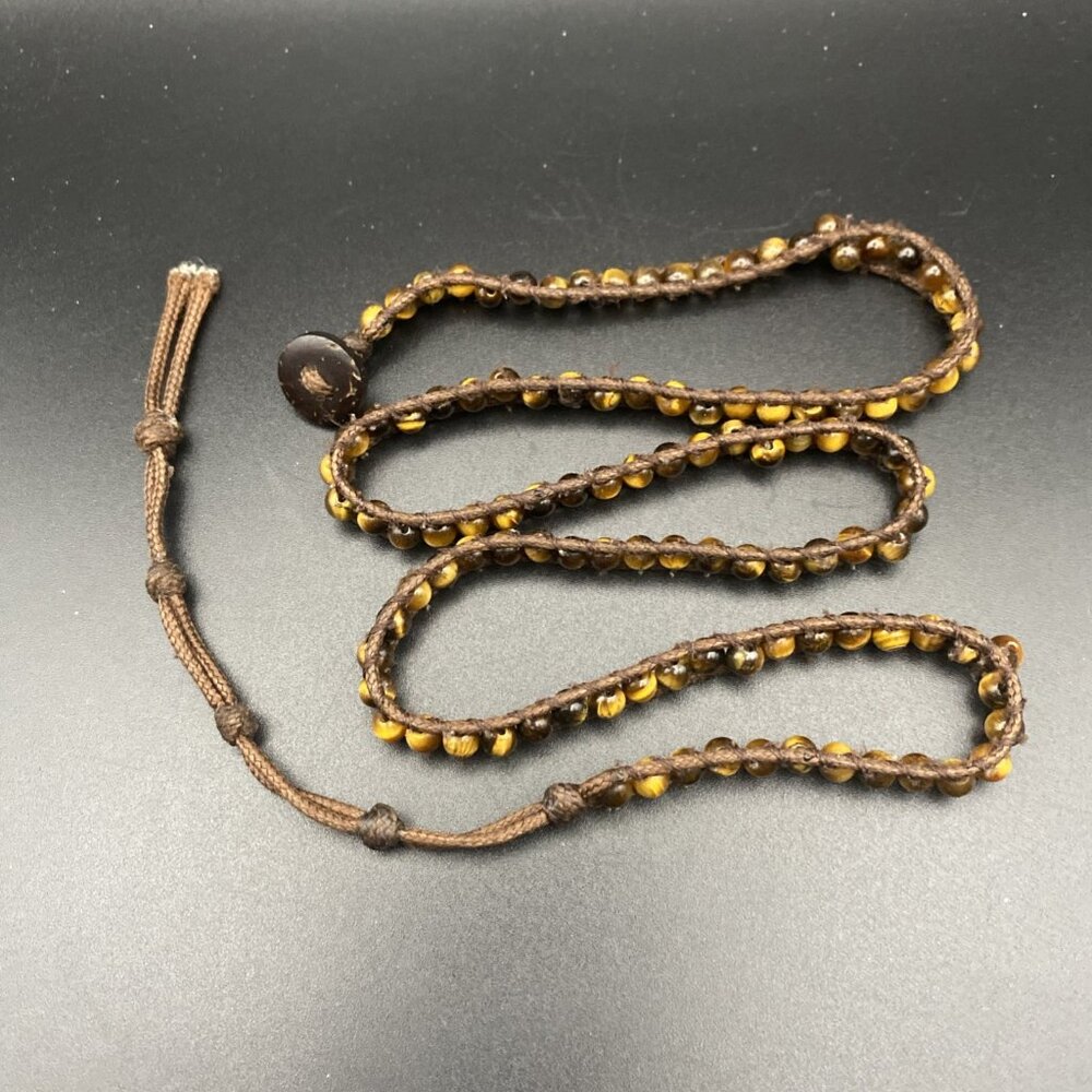 Tiger's Eye Wrap Bracelet Boho Multi Layer 4mm Tribal Beaded 24" Cotton Cord - Picture 5 of 5